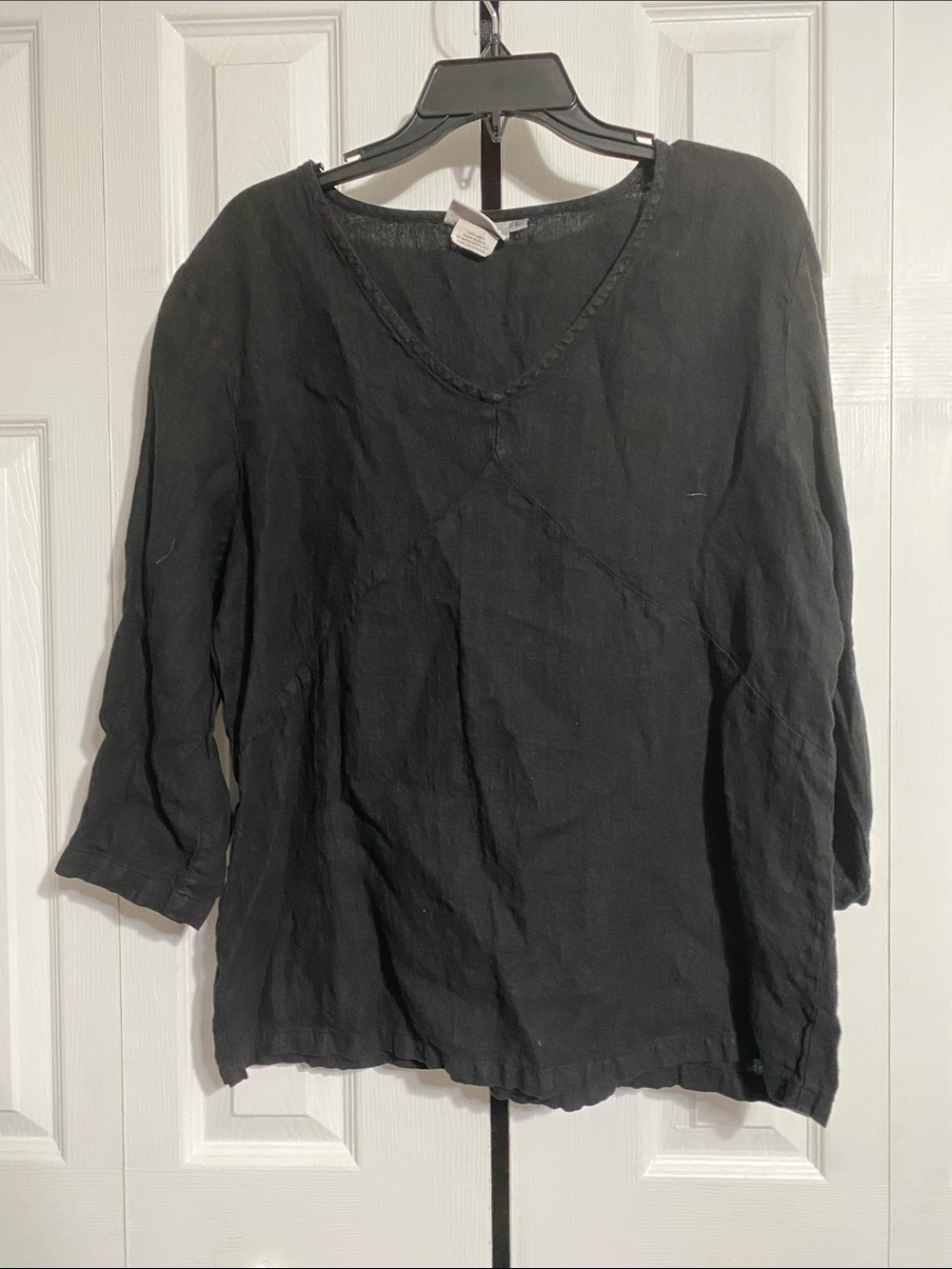 Hot Cotton by Marc Ware black linen top blouse shirt size LARGE